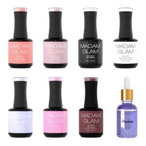 MADAM GLAM SOAK-OFF GEL POLISH + CUTICLE OIL & PRIMER BUNDLE (8PCS) BRAND NEW